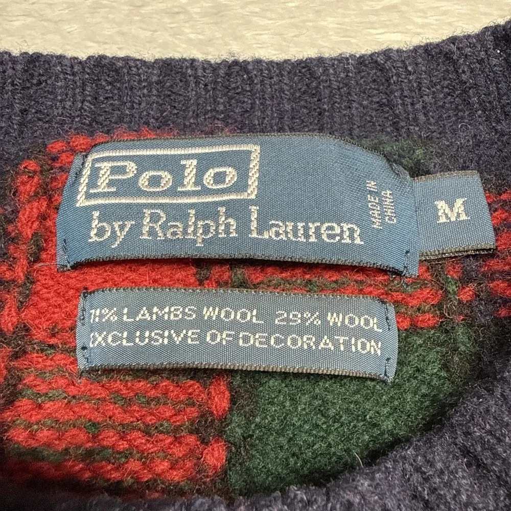 Vintage Polo Ralph Lauren Sweater Men M Red Plaid Wool Elbow Patches